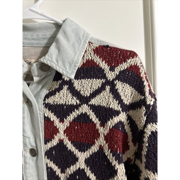 Free People XS/S Lakeside Denim Jacket We The Free Knit - Picture 3 of 15